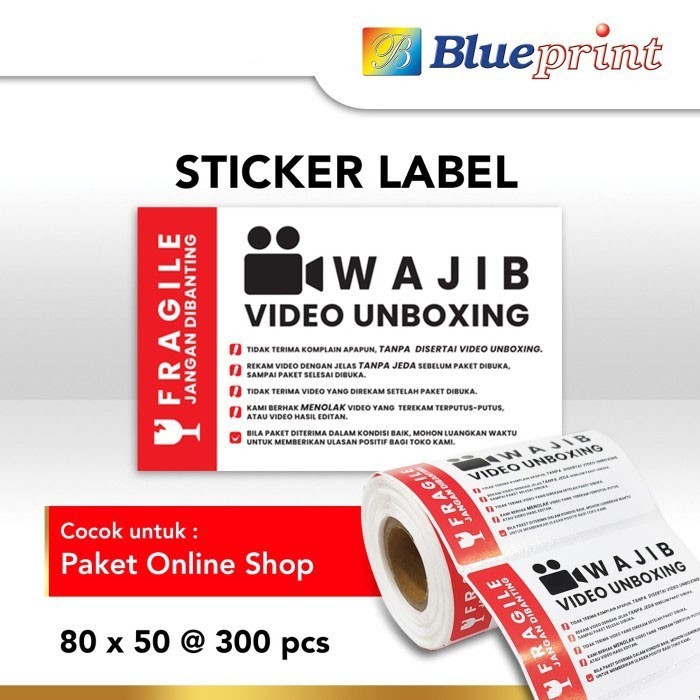 Blueprint Fragile Unboxing Sticker Label 80x50 mm contains 300 Pcs ...