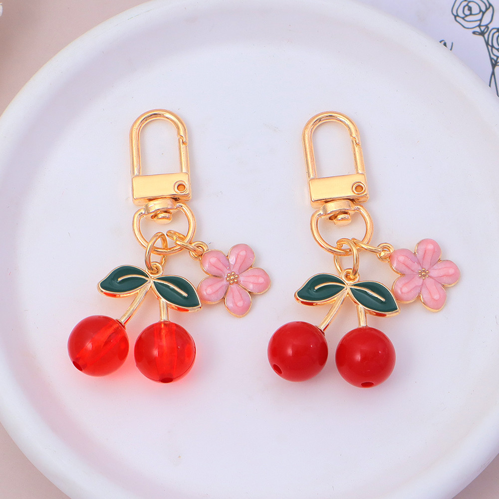 Cute Cherry Acrylic Key Ring Fasion Pink Flower Pendants Key Chains ...