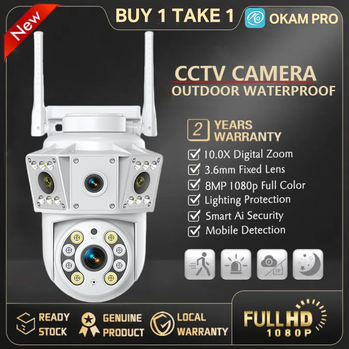 BUY 1 TAKE 1 O-KAM PRO 8MP HD Dual Lens Dual Screen CCTV Camera 2.4G/5G ...