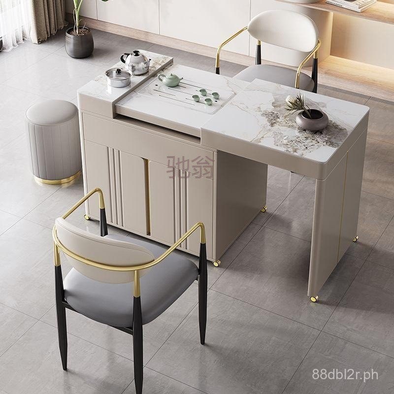 2@Light Luxury Stone Plate Retractable Tea Table Home Balcony Portable ...