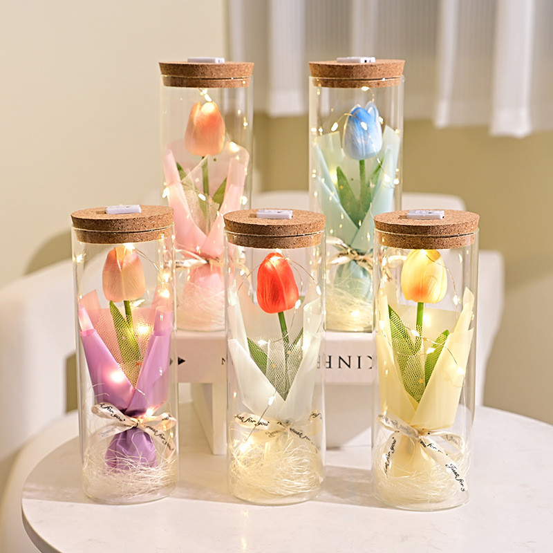 Tulips Bouquet Artificial Flowers Led Light Window Bag For Mother’s Day ...
