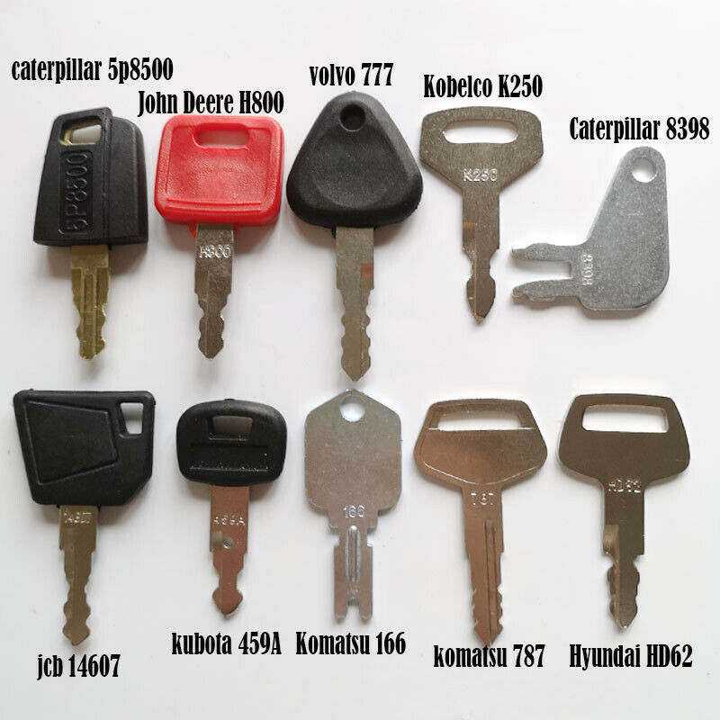 10 Excavator Keys For Caterpillar John Deere Volvo Kobelco JCB kubota ...