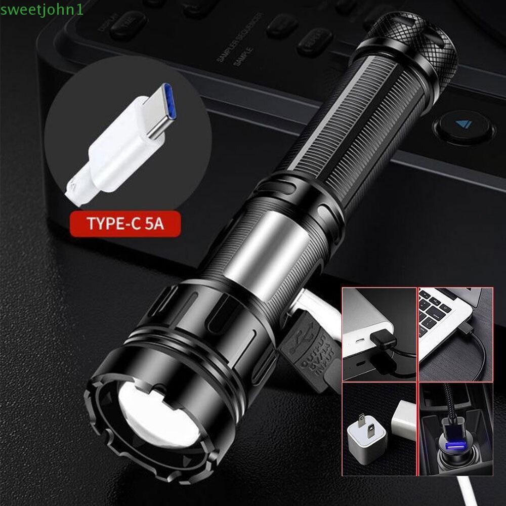 SWEETJOHN Rechargeable LED Flashlights, Portable Type-C Telescopic Zoom ...