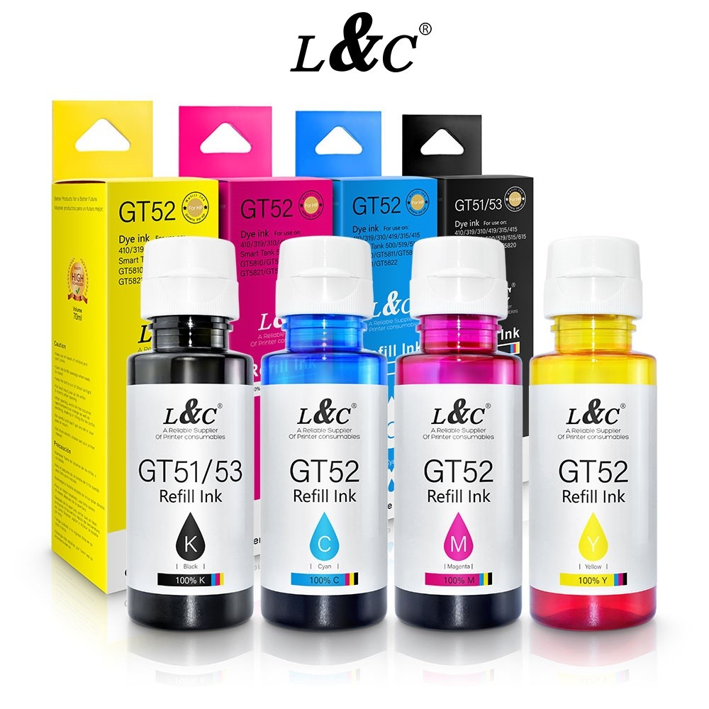 L&C Refill For Hp Ink GT51 GT52 GT53 Dye Ink For HP Deskjet Printer ...