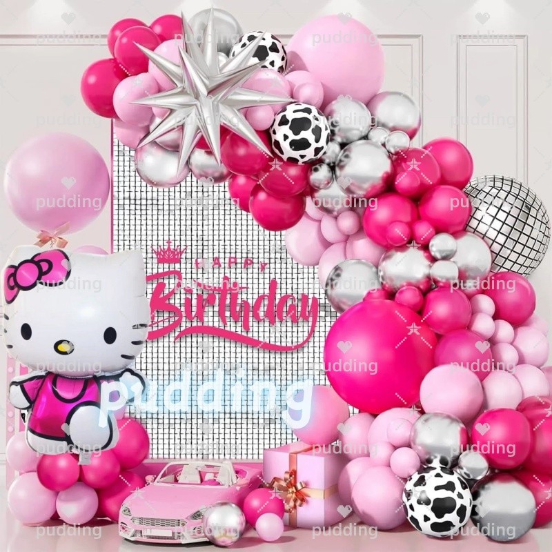 Hello Kitty Theme Balloon Arch Kit Pink Number Foil Balloons for Kids ...