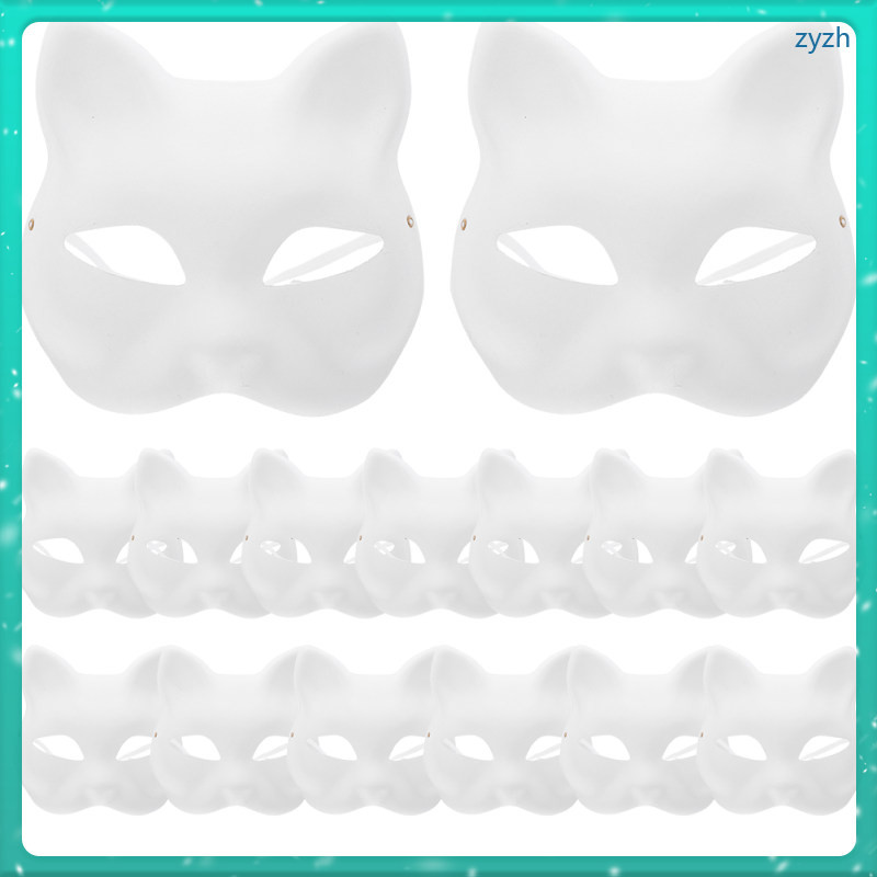 15 Pcs Kitsune Fox Mask Blank Costume Half Face Cat Unpainted ...