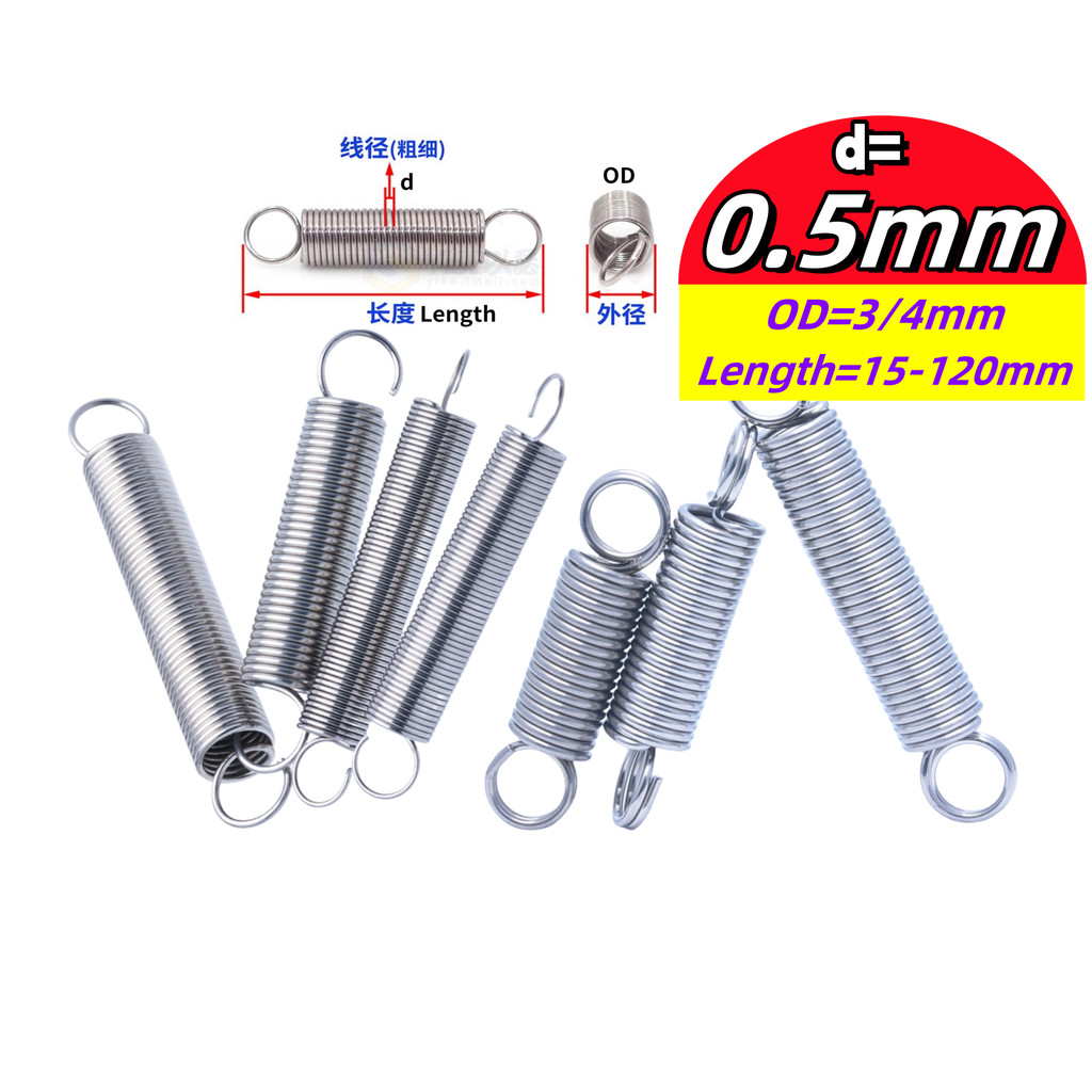 304 stainless steel Tension spring/spring d=0.5mm,OD3/4mm,L=15~120mm ...