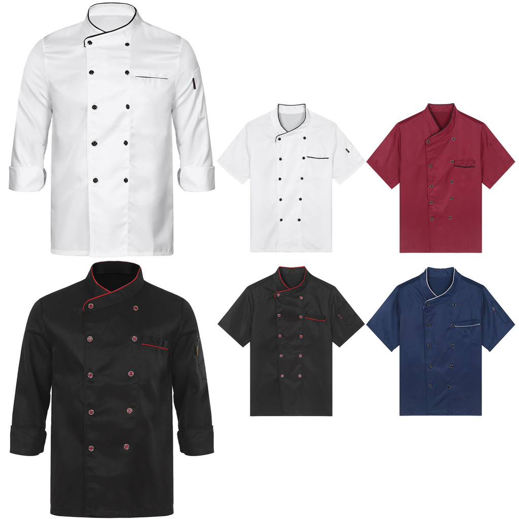 Black Unisex Mesh Sleeve Chef Coat Jacket Restaurant Hotel Cook Short Uniform - 2XL