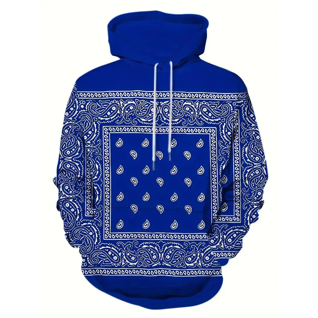 3D Retro Bandana Print Hoodie For Men's Casual Cool Pullover Hooded