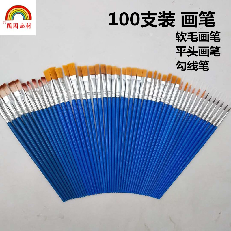 100 Sticks Set Hook Line Pen Flat Head Yellow Hair Brush Soft White ...