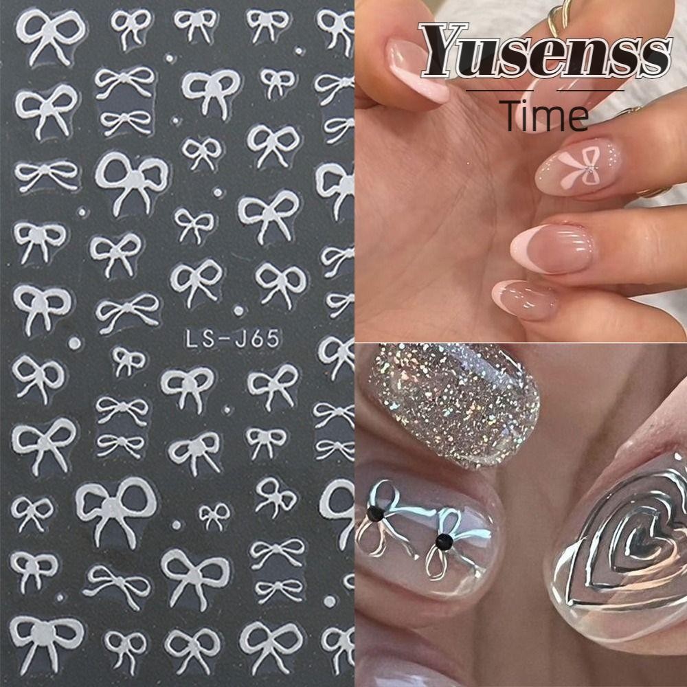 YUSENSS Nail Ribbons Sticker, Gold Silver Bows Bowknot Nail Decals ...