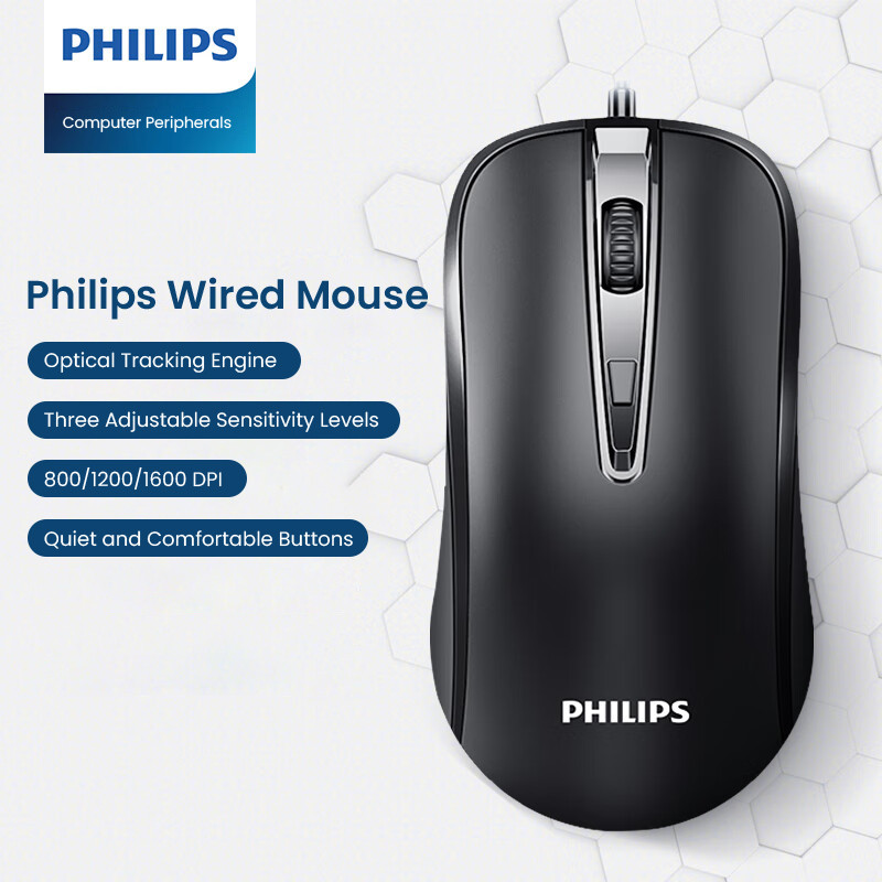 Philips Wired Quiet Mouse with a 1.5-meter Cable Wireless Mouse SPK7214 ...