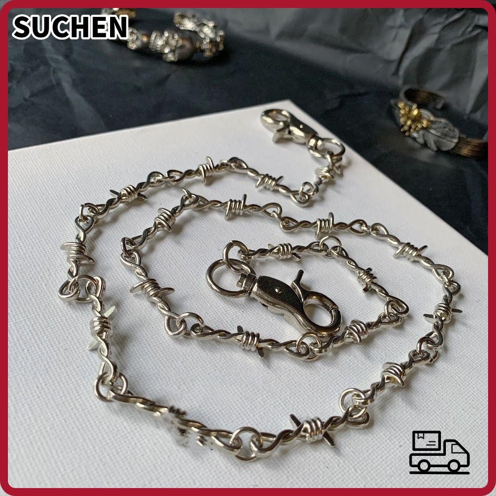 SUCHENPH Pants Chain, Metal Thorns Wire Long Waist Chain, Fashion ...