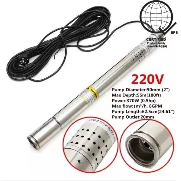 Deep Well Pump – 50mm Stainless Steel 2-Inch Submersible Pump, Vertical Screw Pump For Wells, Irrigation, And Domestic Water Supply (110V)