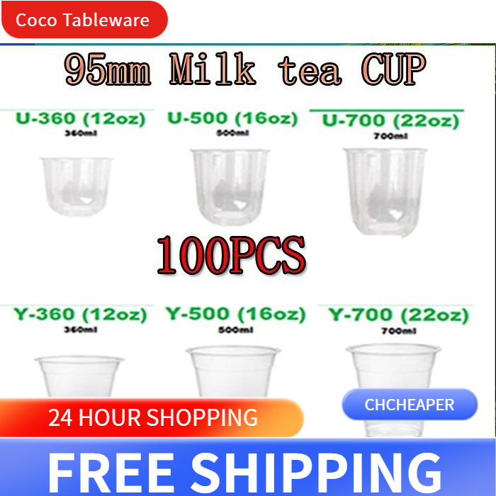 (100pcs) Plastic Milk Tea cup with Lids SET (8oz, 12oz, 16oz, 22oz ...