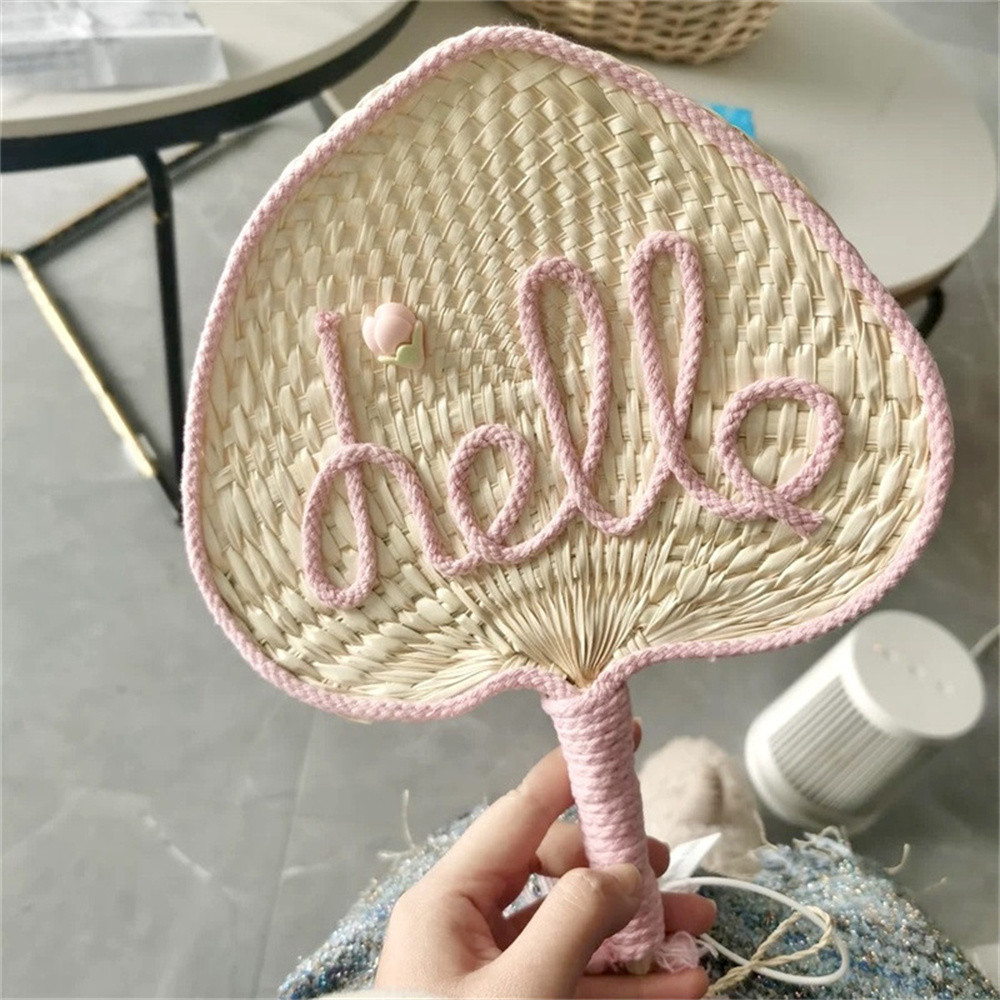 1PC Handmade Natural Raffia Fans Hand Rattan Fan Woven Plam Leaf For ...