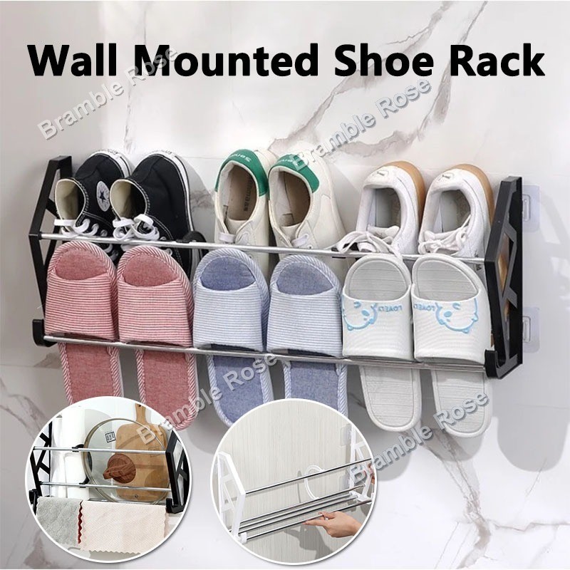 Wall Mounted Shoe Rack and Slipper Organizer Door Back Foldable Shoe ...