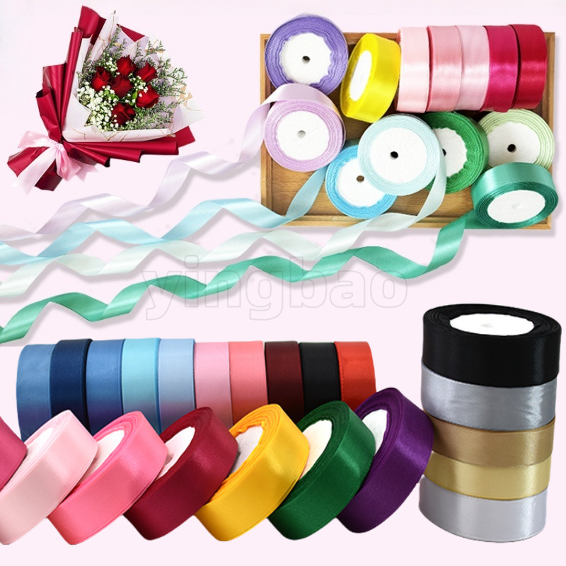 (25 Yards/roll) Satin Ribbon 2.5cm Solid Color Fabric Ribbons for Gift ...