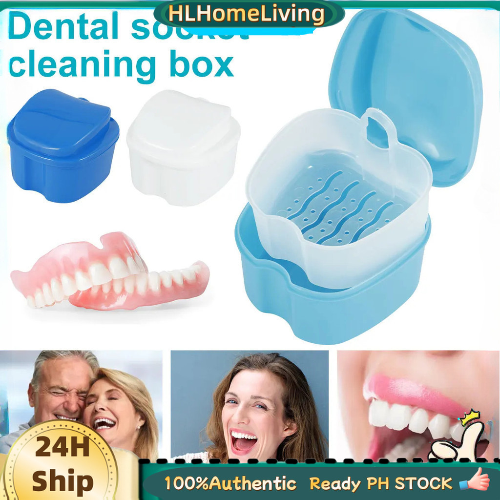 Denture Bath Box Case False Teeth Storage Box with Hanging Net ...