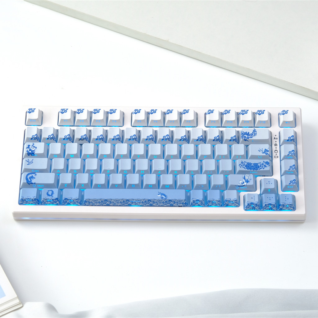 Blue White Porcelain Keycaps Cherry Profile Backlit KeyCap PBT Keycap ...