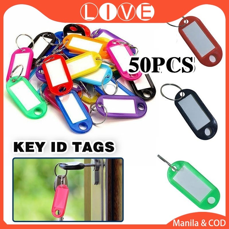 50pcs Plastic Keychain Key ID Label Key Name Cards Tags With Split Ring ...