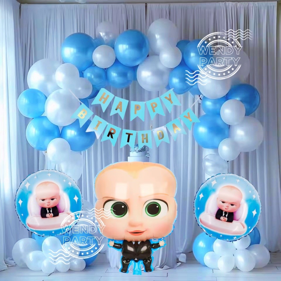 Baby Boss Theme Party Decorations Happy Birthday Banner Blue White ...
