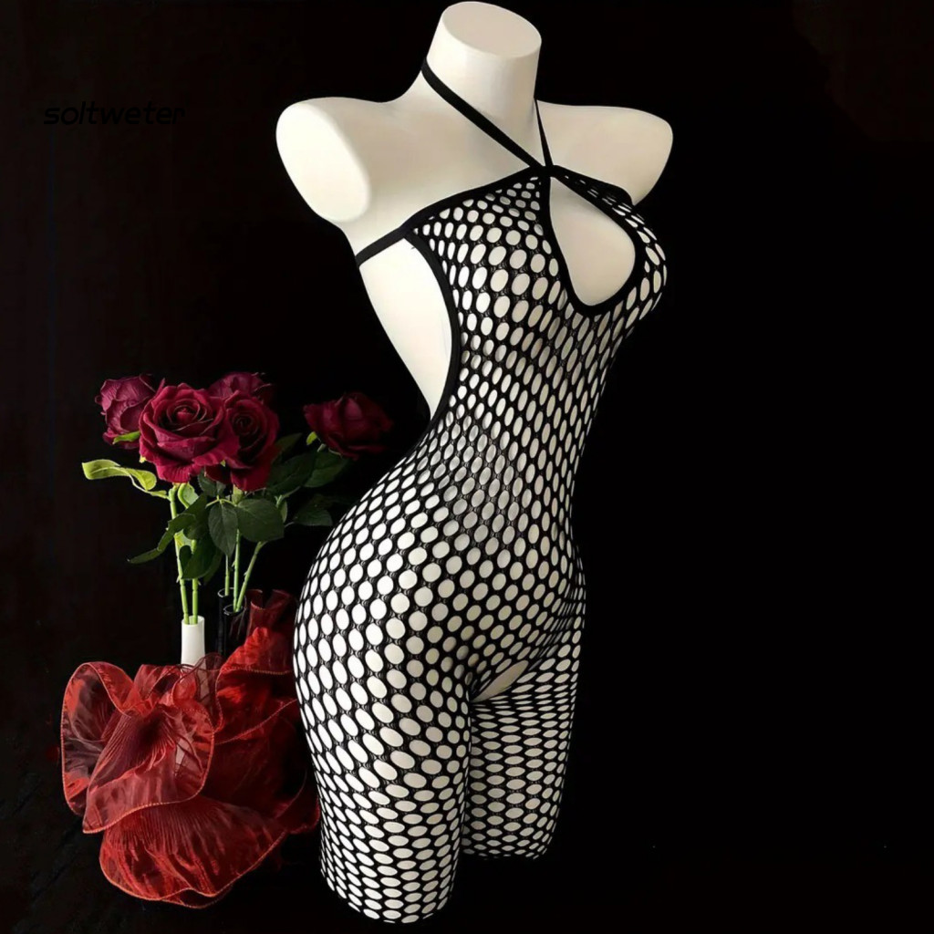 ChaseTheNight Women's Sexy Lingerie Jumpsuit Hollow Out Seamless Long Sleeve For Going Out