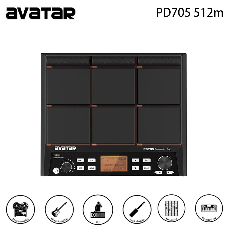 Avatar PD705 512m Percussion Sample Pad 9 Trigger Electric Drum Pad ...