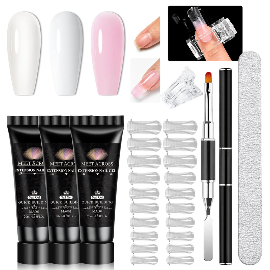 MEET ACROSS 3 Colors Quick Building Nail Extension Gel Polish Kit ...