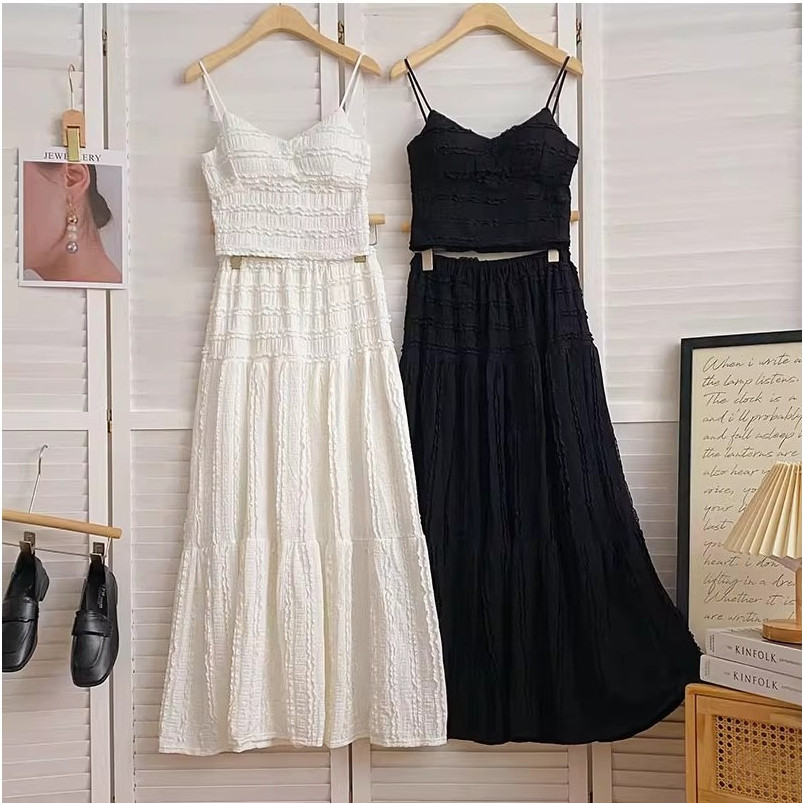princess polly baby blue dress Sando Maxi Dress Set - Lace Thin Strap Top & Flowy Wide Hem Skirt | Boracay Outfit  Beach Party OOTD Early Spring Summer
