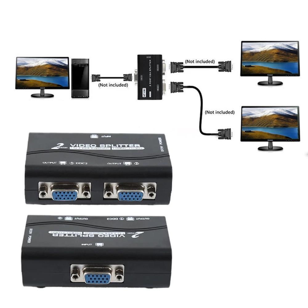 DAISHEN VGA Splitter 1 to 2 1 PC to 2 Monitor Split Screen Video ...