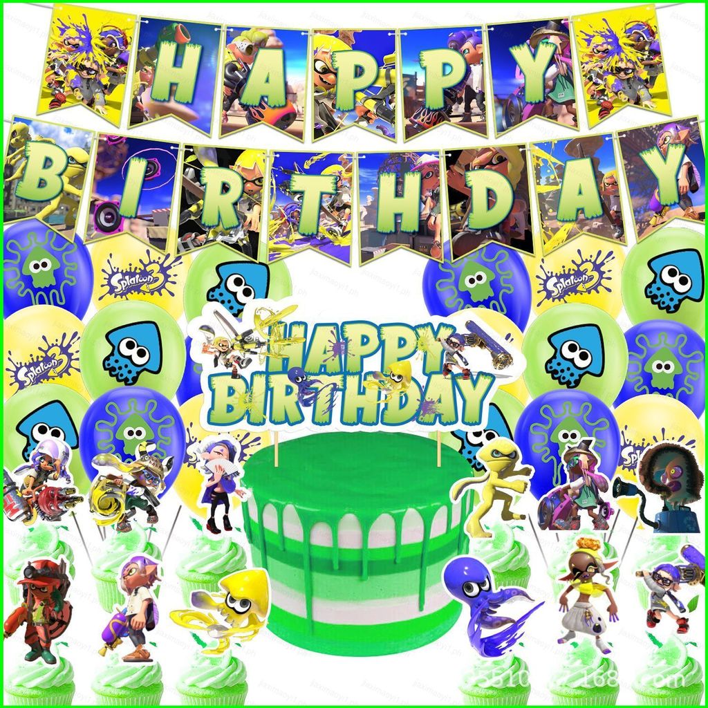 JX1 Nintendo Splatoon Theme kids birthday party decorations banner cake ...
