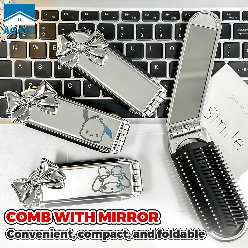 2 in 1 Portable Massage Comb with Built-in Mirror Foldable Airbag Comb ...