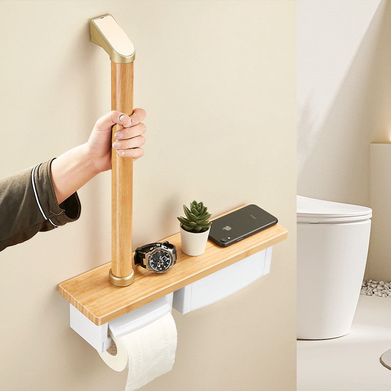 Bathroom Handrail Safety Anti-Fall Solid Wood Toilet Stand Up Handrail ...