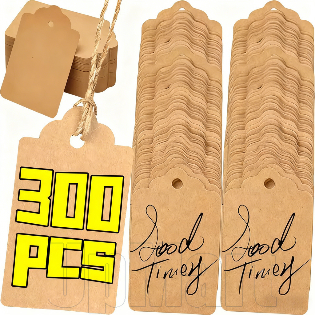 100/200/300Pcs Double-Sided Writable Kraft Hang Tags with Rope Blank ...