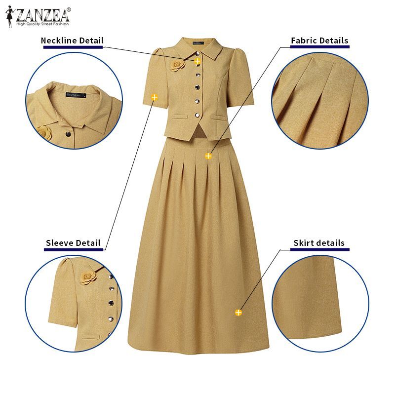 ZANZEA Women's Korean Fashion Loose Solid Short Sleeve Shirt + Maxi ...