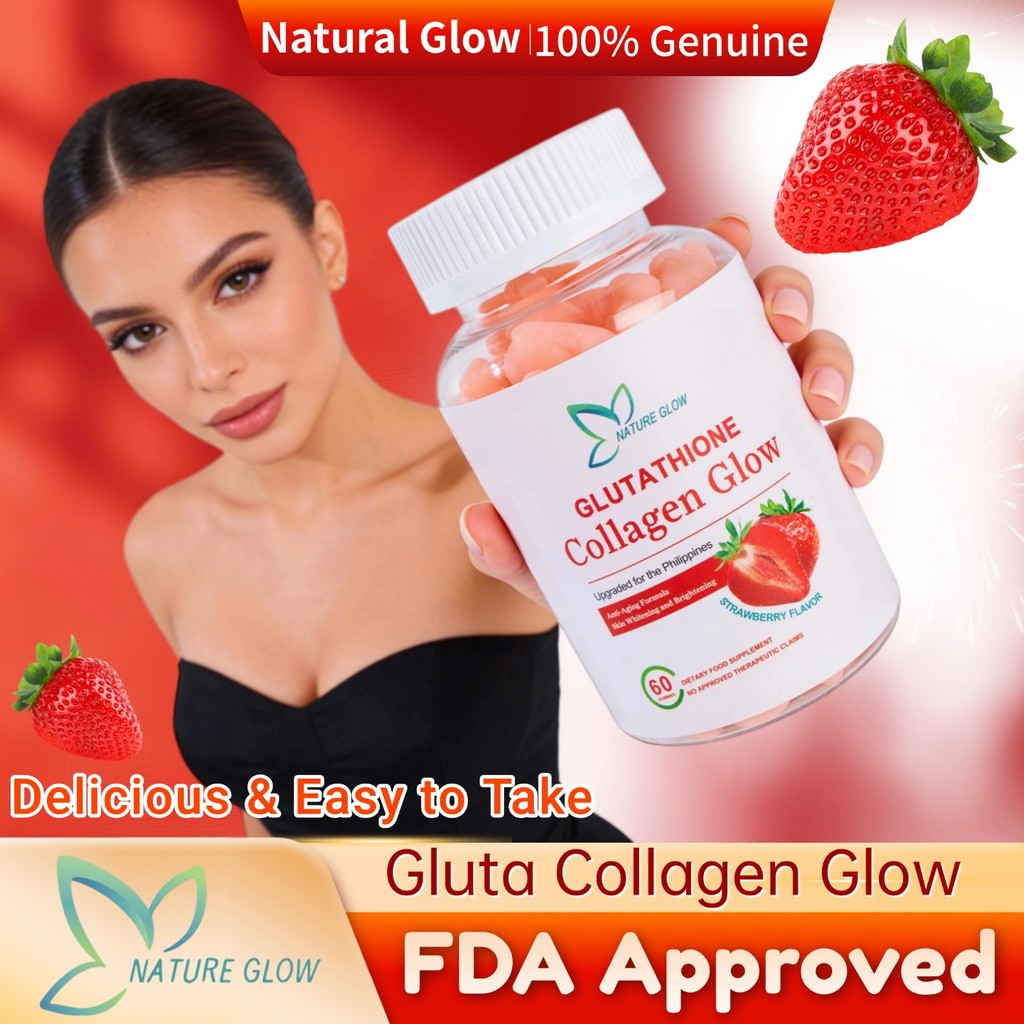 glutathione collagen glow nature glow ✨️NATURE GLOW Glutathione collagen glow gummy Strawberry ✨️ ✔️NATURAL FRUIT  FLAVORS + Flavored with natural strawberry + Collagen Gummies are free of  artificial sweeteners and of the highest quality vegetarian ingredients. + main image 1
