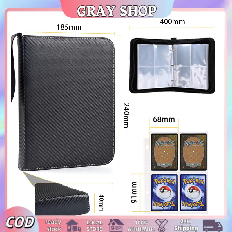 Secure Zipper Closure 400/900 Grids Card Binder Dustproof Black Booklet ...
