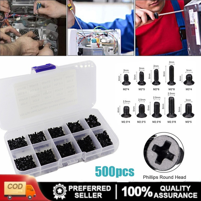 [Fast Shipping] 500pcs Universal Laptop Screws Set M2 M2.5 M3 Flat Head ...