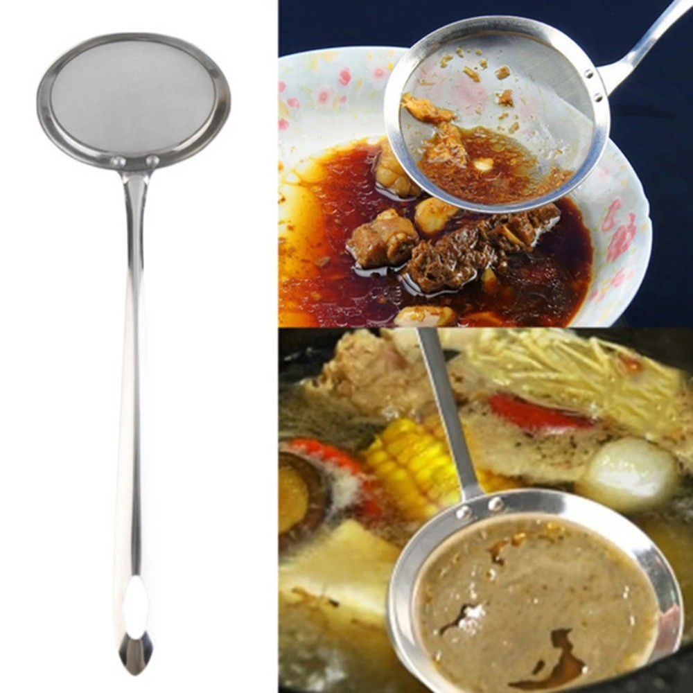 Stainless Steel Filter Spoon Long Handle Fine Mesh Skimmer Strainer ...