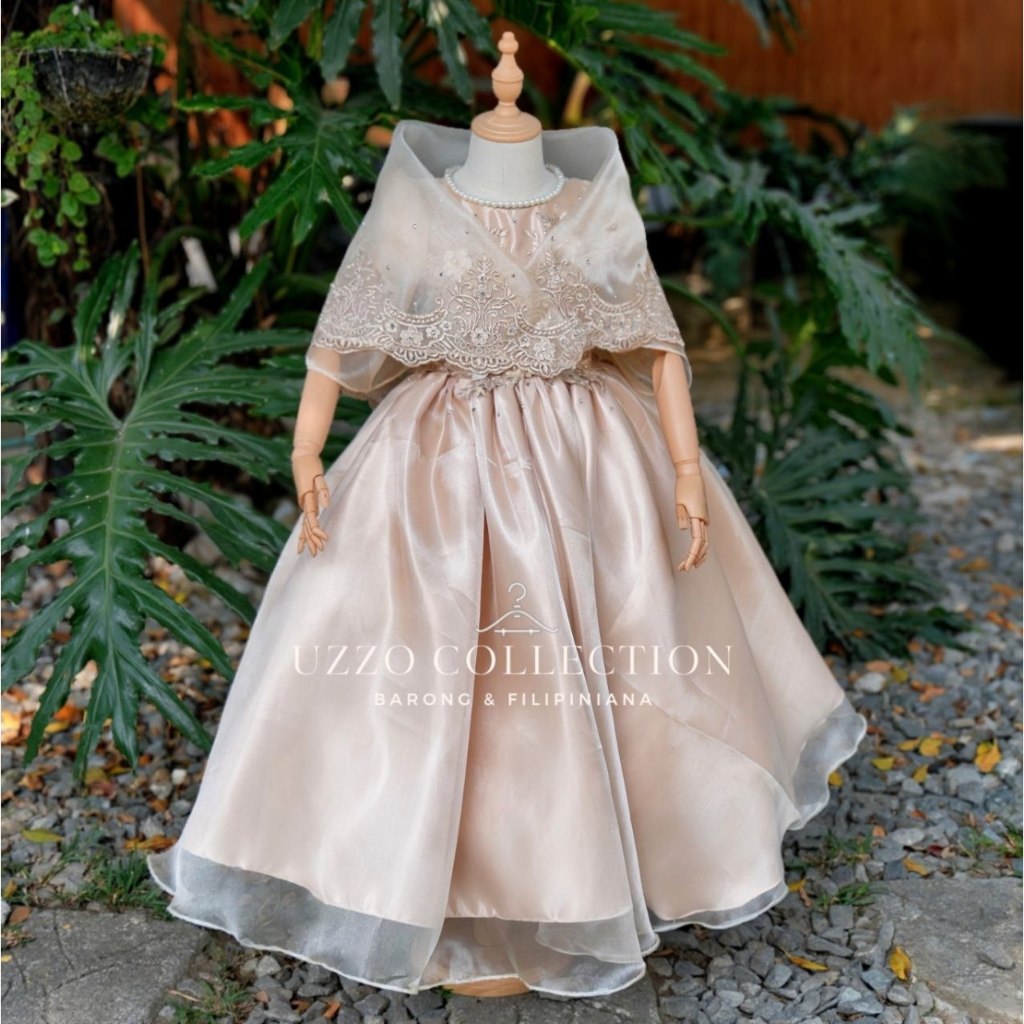 HABLON II KIDS Maria Clara 2in1 Modern Dress with Alampay Beige Satin  Organza Filipiniana Ball Gown | Shopee Philippines