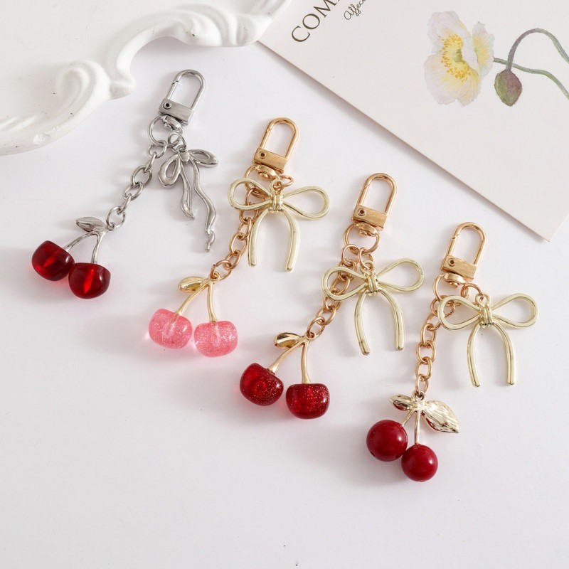 Shiny Alloy Bowknot Cherry Keychain Fruit Creative Design Bag Car ...