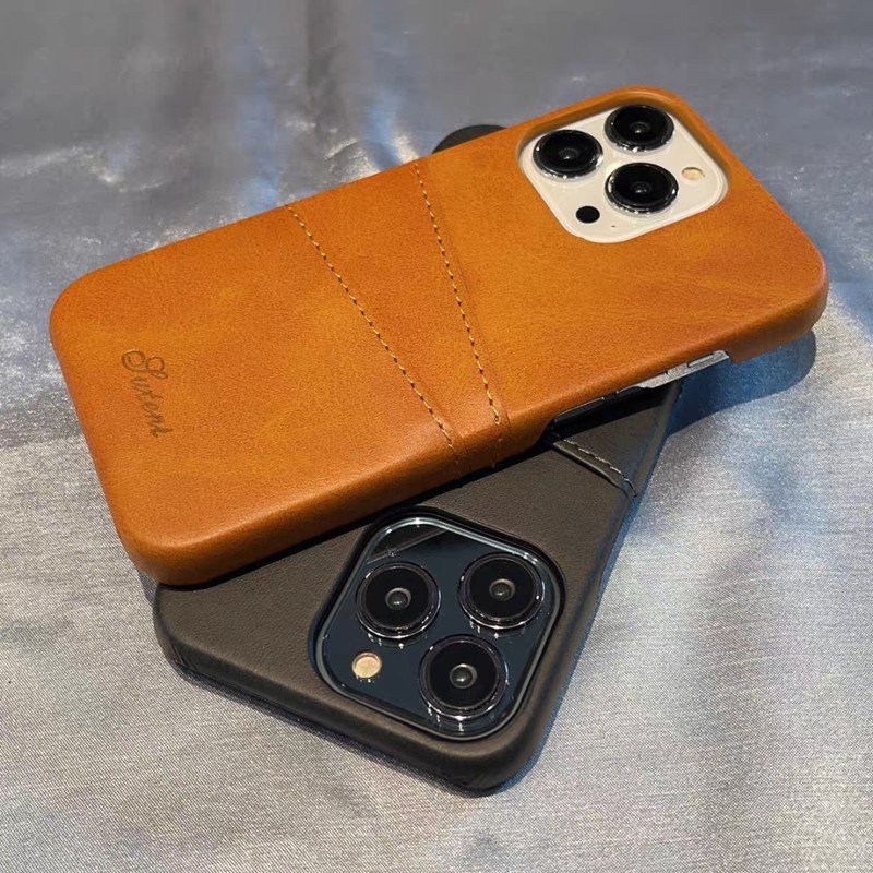 Creative business insert card leather case for iPhone 17 16 15 14 13 12 ...