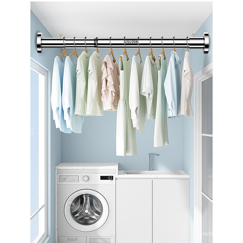 One-piece Wardrobe Telescopic Fixed Rod Stainless Steel Bathroom ...