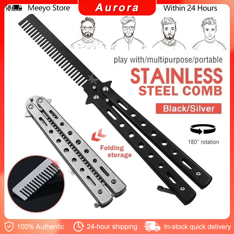 Stainless Steel Butterfly Comb Portable Pocket Rotating Butterfly Comb ...