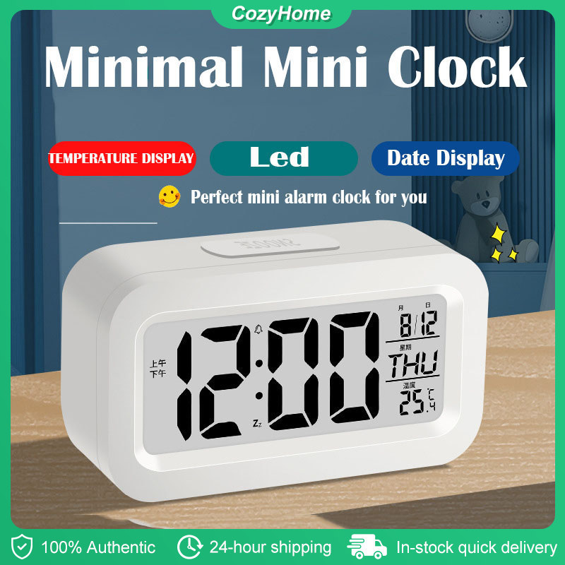 1 pcs Minimal Mini LED Digital Alarm Clock | Temperature Date Display ...