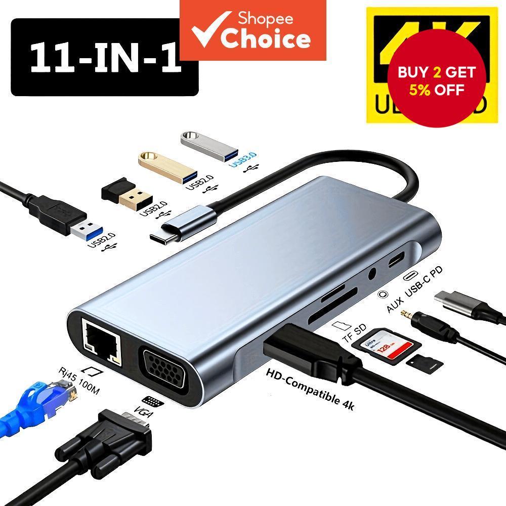 Multiport Adapter11-in-1 , 10inch vga to type c,HDMI, VGA, SD, TF ...