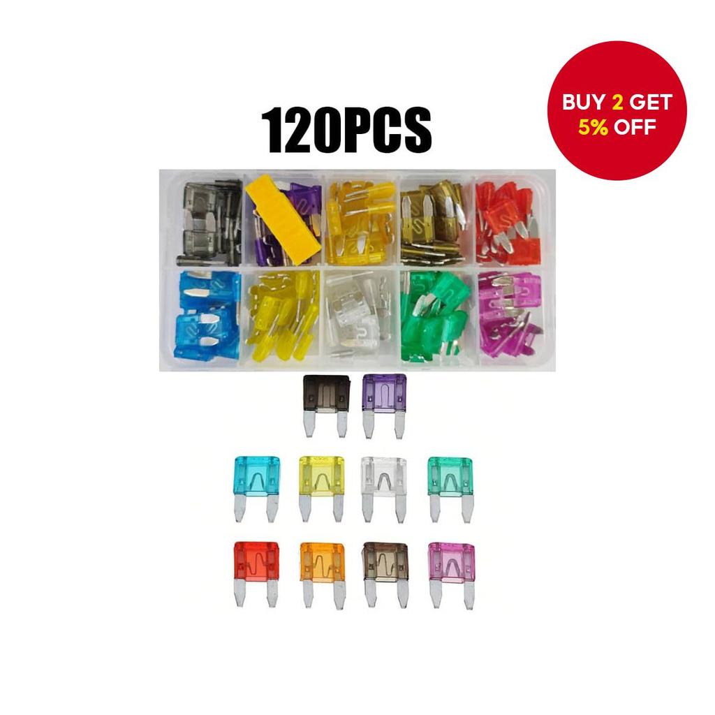 120PCS Car Blade Fuses Kit 2A-35A, 12 of each type + Yellow Fuse Clips ...