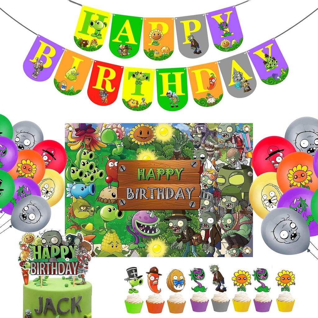 Plants Game Theme Birthday Party Supplies Decoration Kit with Happy ...
