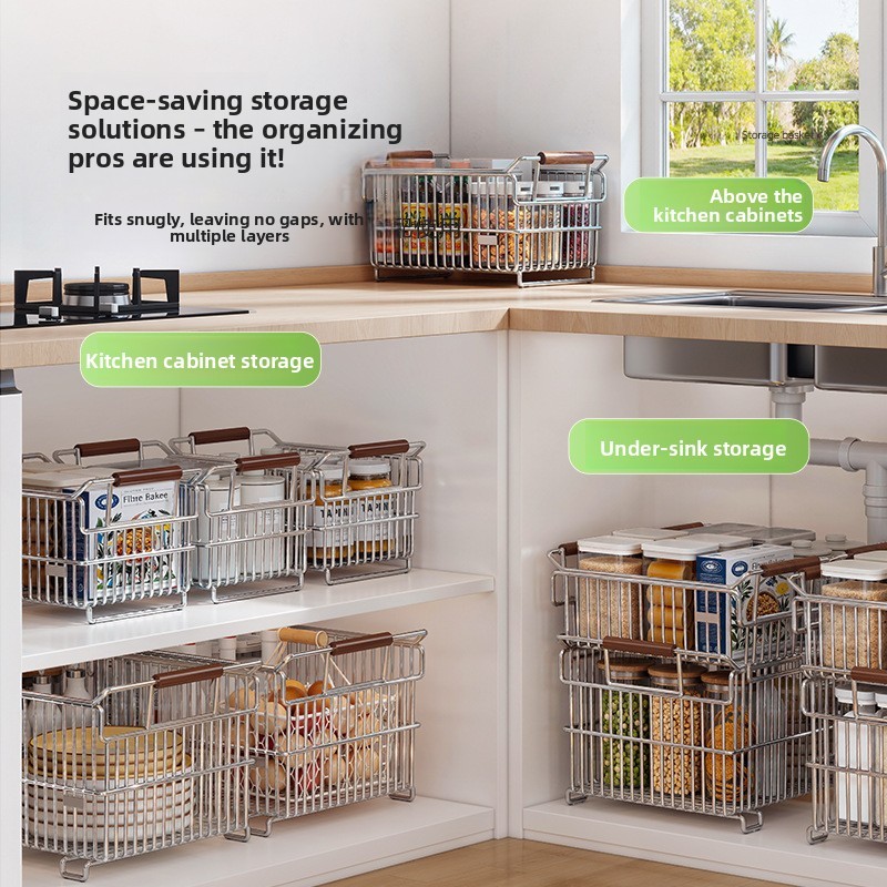 304 Stainless Steel Kitchen Storage Basket Household Sundries Basket ...
